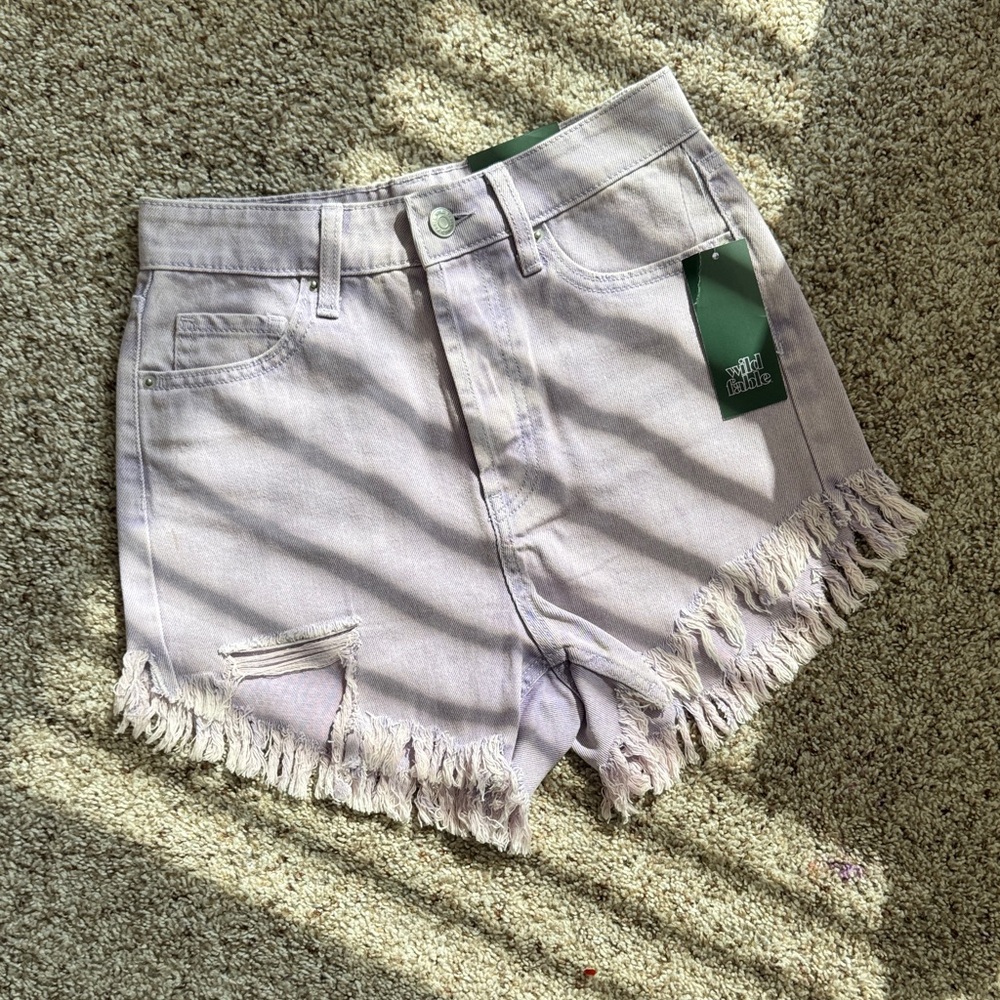 wild fable Lavender High-Rise Frayed Hem Denim Shorts